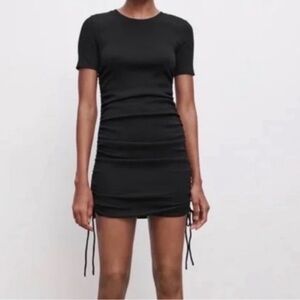 Zara Bodycon Midi or Mini Black Dress with adjustable drawstrings size M
